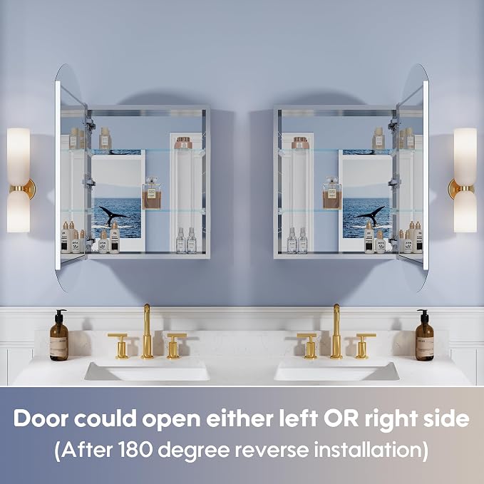WELLFOR 20" x 32" Bathroom Oval Medicine Cabinet, Beveled Edge Mirror Cabinet - Image 5