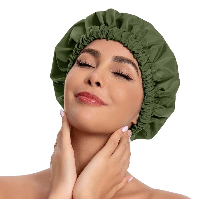 Reusable Shower Cap for Women, Stylish Large Waterproof Shower Bonnet Washable by Edoneery