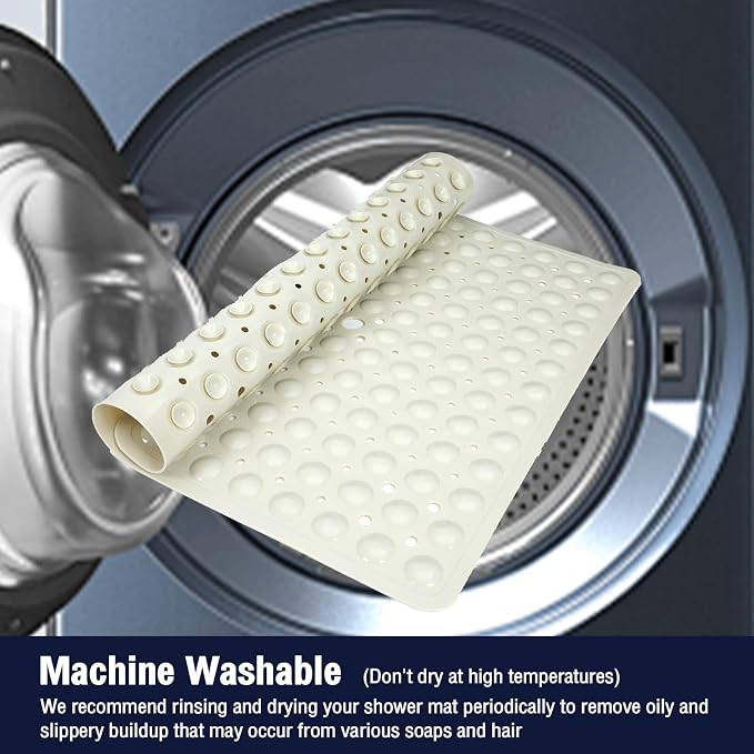 Beige Square Shower Bathtub Mat Non Slip 21x21 Inch, Soft Bath Mat - Image 6