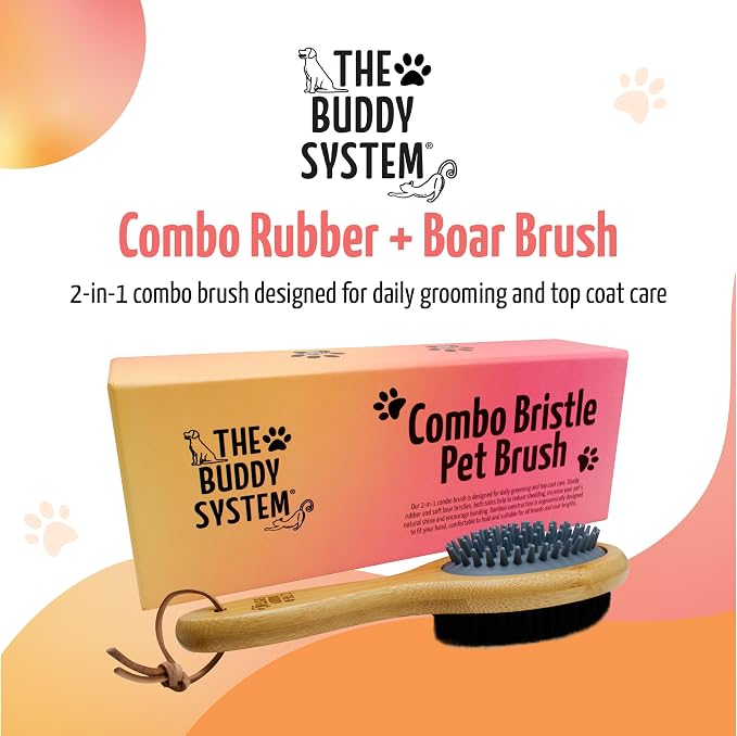 The Buddy System Combo Bristle Pet Brush, 2-in-1 Brush, Durable Rubber Side and - Image 2
