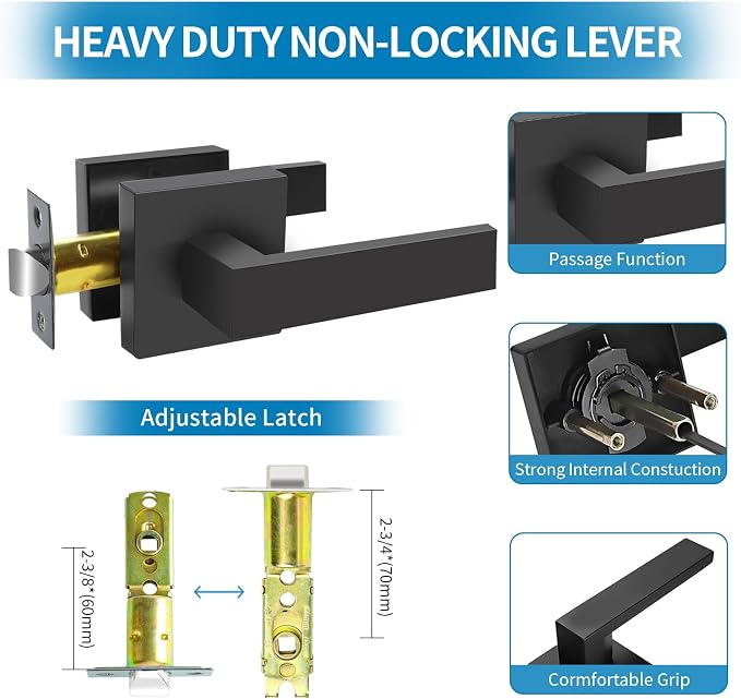Passage Door Lever, Matte Black Interior Door Handles - Image 6