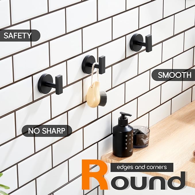 Robe Hook Matte Black Bath Towel Hooks Stainless Steel Wall Hooks - Image 4