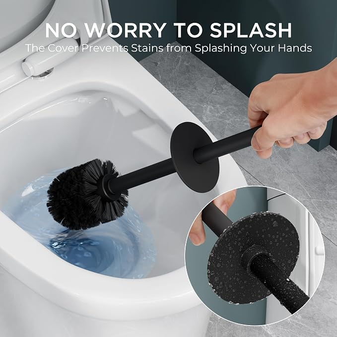 FORIOUS Toilet Brush and Holder Set, Heavy Duty 304 Stainless Steel Base Square - Image 4