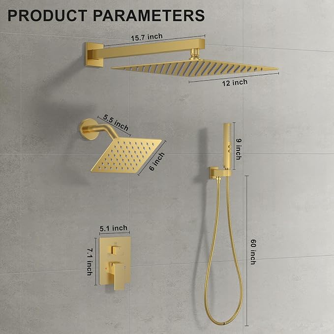 Shower Faucet Set, Wall Mounted Rainfall Shower System 12"+ 6" Dual Shower Head - Image 8