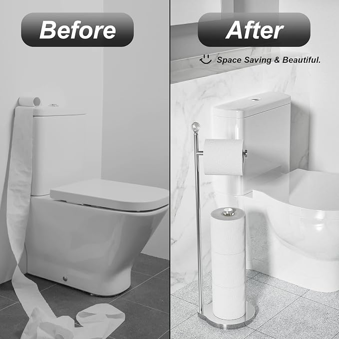 Toilet Paper Holder for Bathroom, Heavy Weighted Metal Free Standing Toilet - Image 3