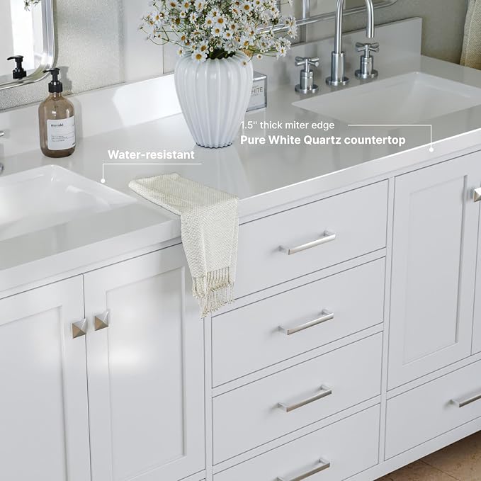 ARIEL Double Bathroom Vanity 73" White - Image 4