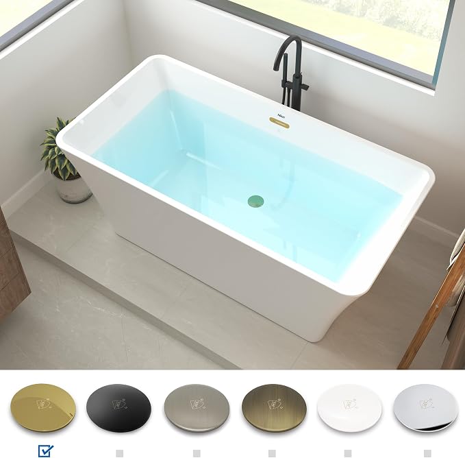 FerdY Sentosa 59" Acrylic Freestanding Bathtub, Contemporary Design Soaking Tub - Image 3