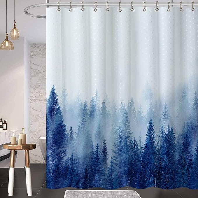 ORTIGIA Blue Misty Forest Shower Curtain Set, Nature Mountain Shower Curtain - Image 3
