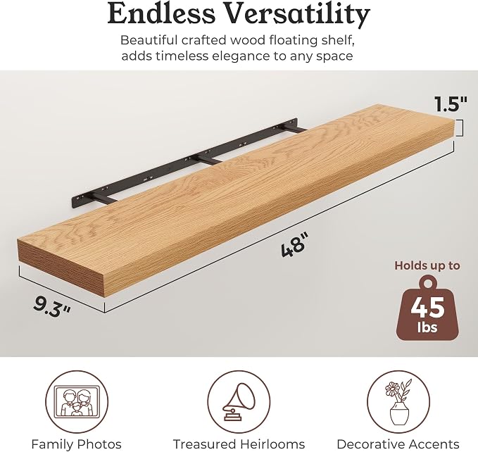Floating Shelves for Wall, 9.3" Deep Wall Mounted Wood Shelves for Bathroom - Image 2
