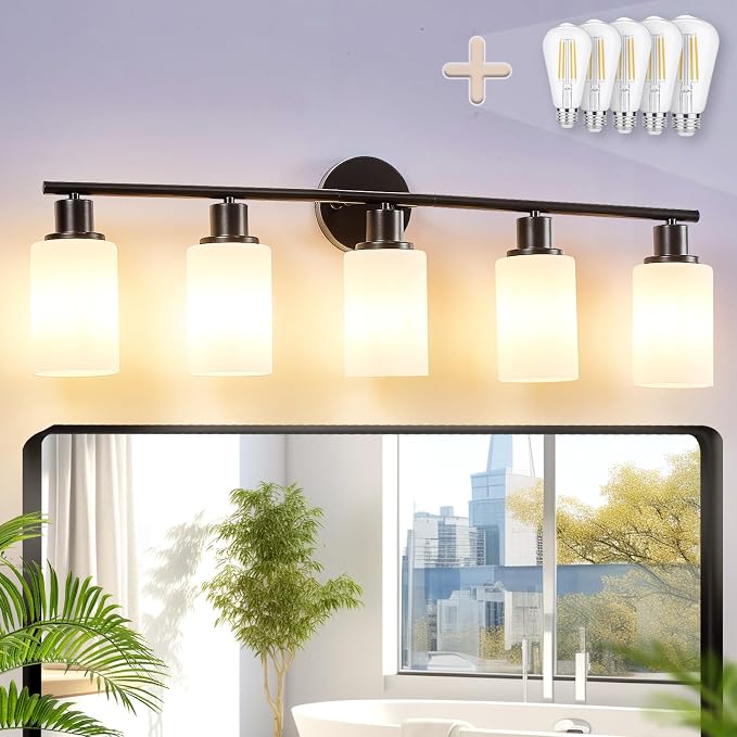 DLLT 5-Light Bathroom Light Fixtures: Black Modern Vanity Lights by DINGLILIGHTING