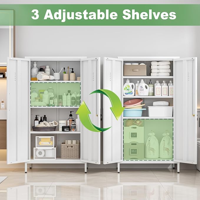 Tall Narrow Storage Cabinet 51.18" H Bathroom Cabinet Metal Pantry Cabinets - Image 7