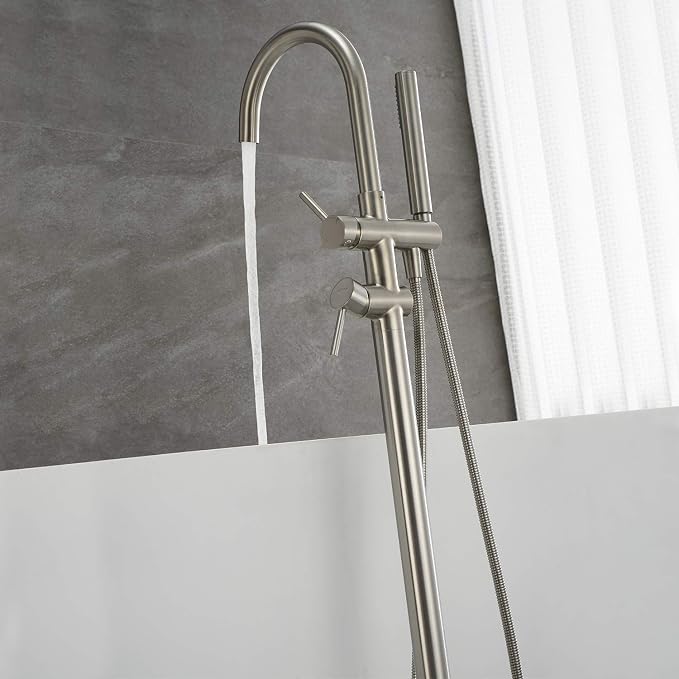 Freestanding Tub Filler Bathtub Faucet Brushed Nickel Floor Mounted Faucets - Image 7