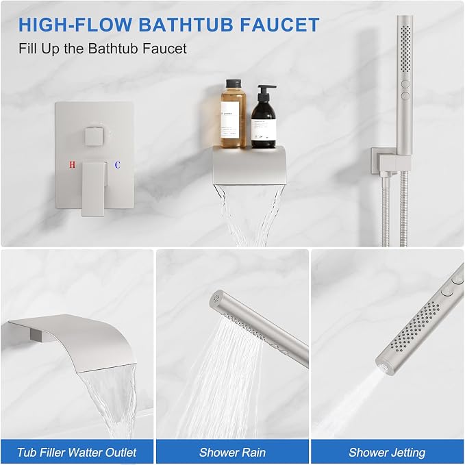 RUMOSE Wall Mount Bathtub Faucet Waterfall Tub Faucet - Image 3
