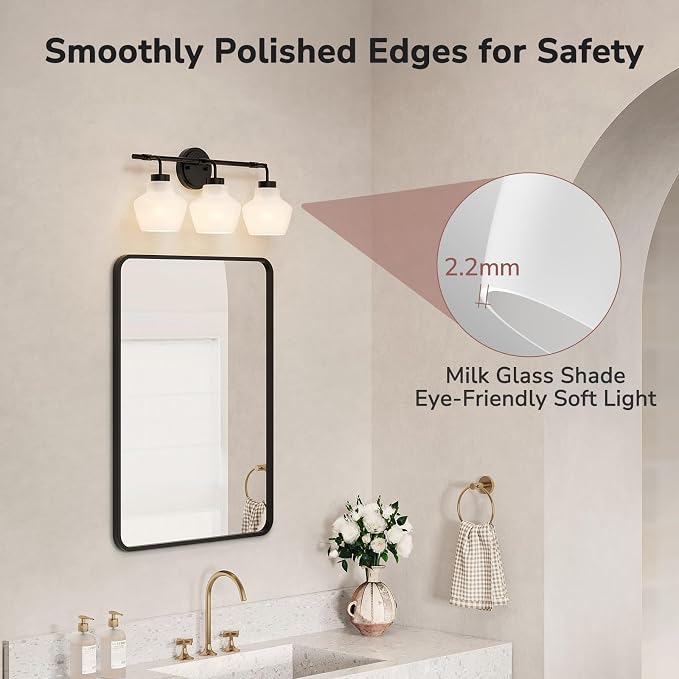 USHOWER 3-Light Bathroom Light Fixtures, Vanity Lights - Image 5