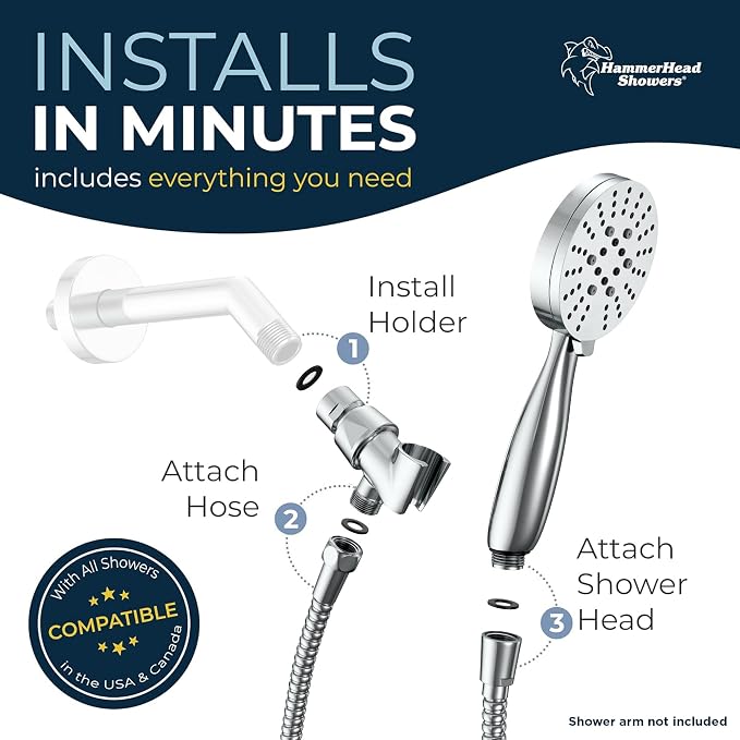 HammerHead Showers® Solid Metal 3-Spray Handheld Shower Head - Image 8