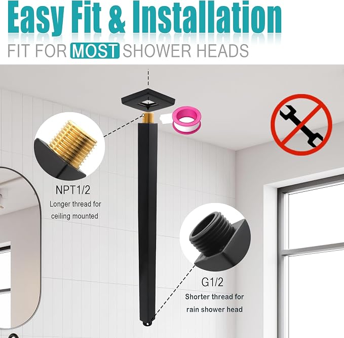 Matte Black Shower Arm with Flange and Teflon Tape - Image 3