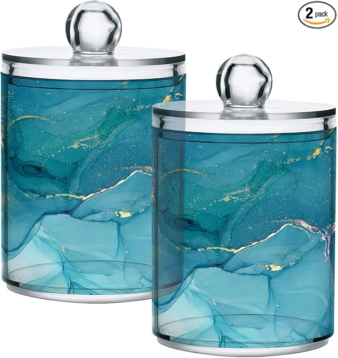 MNSRUU 2 Pack Qtip Holder Organizer Dispenser Blue Marble Abstract Fluid Art by MNSRUU