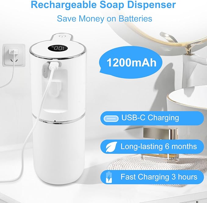 Automatic Soap Dispenser Touchless, Rechargeable Foaming Hand Soap Dispenser - Image 6