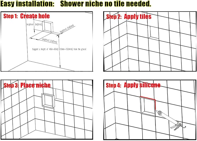 Stainless Steel no Tile Needed Metal Niche, Double Shelves，Stainless Steel - Image 6