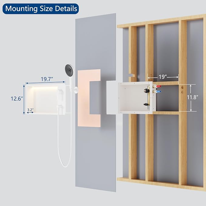 Shower Niche with Round Hand Shower, and LED Light in Matte White/Horizontal - Image 4