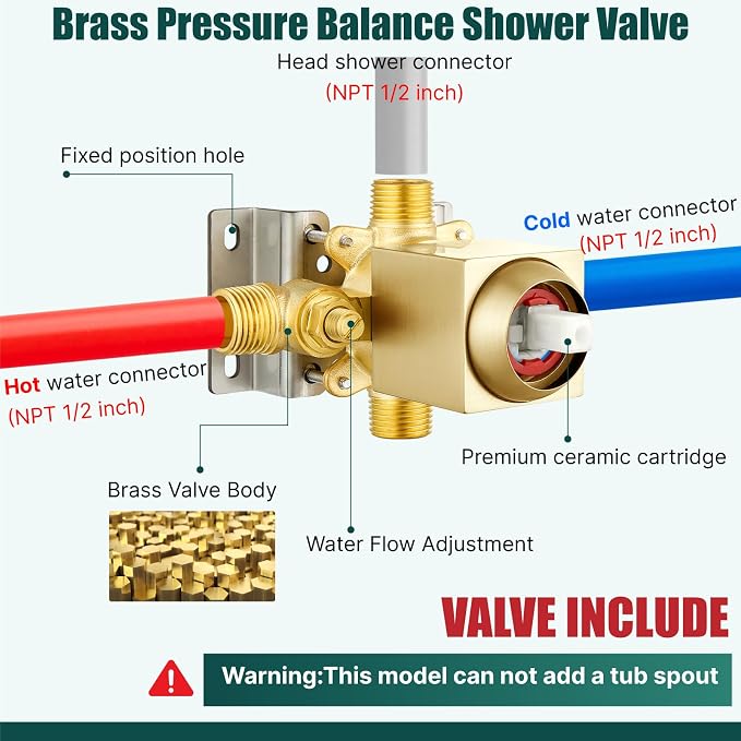 Heyalan Bathtub Shower Faucet Set, 6 Inch Square Trim Kit - Image 7