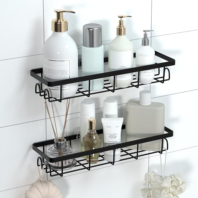 Shower Caddy Organizer with Hooks, Self Adhesive Bathroom Shelves, No Drilling - Image 7