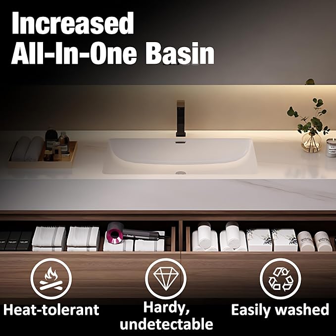 Single Sink Bathroom Vanity, Bathroom Cabinet has LED Lights Fog Mirror & Solid - Image 4