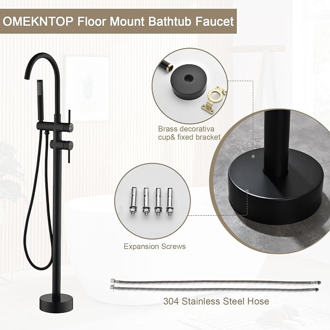 Freestanding Bathtub Faucet, Matte Black Floor Mount Tub Filler, Modern - Image 7