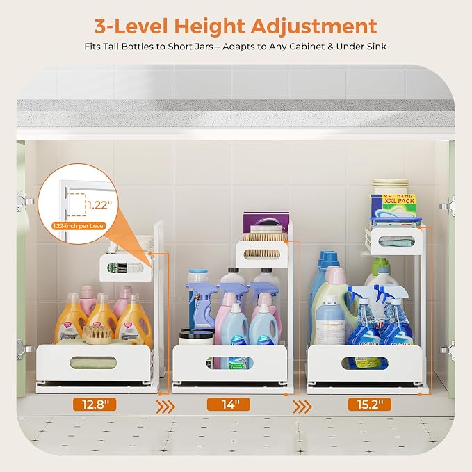 Delamu 2 Pack Metal Bathroom Organizers and Storage, 2 Tier Pull Out Under Sink - Image 5