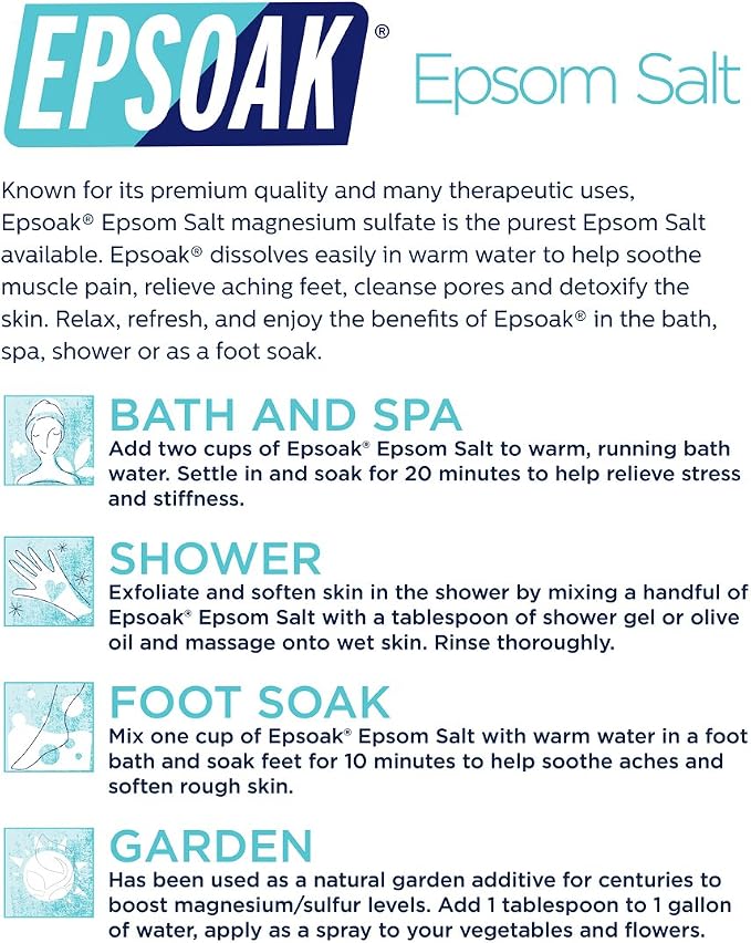 Epsoak Epsom Salt 10 lb. Magnesium Sulfate USP. Resealable Epsom Salt Bulk Bags - Image 6