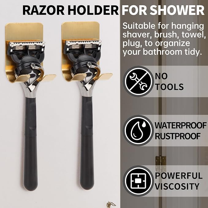 Self Adhesive Hooks Waterproof Razor Holder in Inside Shower 4 Pack, Metal - Image 3