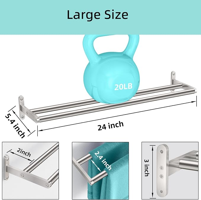 Double Towel Bars, Taaji 24 Inch Bath Towel Rack - Image 4