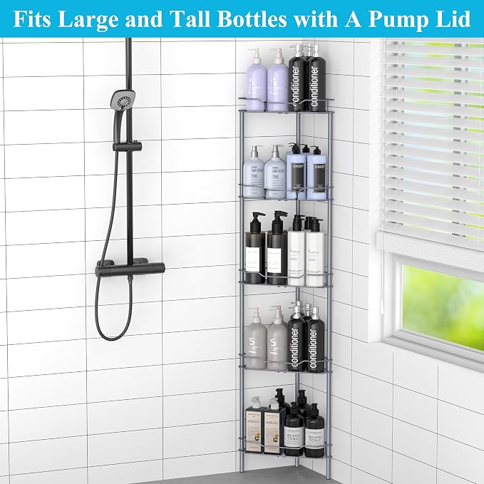 5 Tier Floor Standing Corner Shower Caddy Organizer Shelf - Image 3