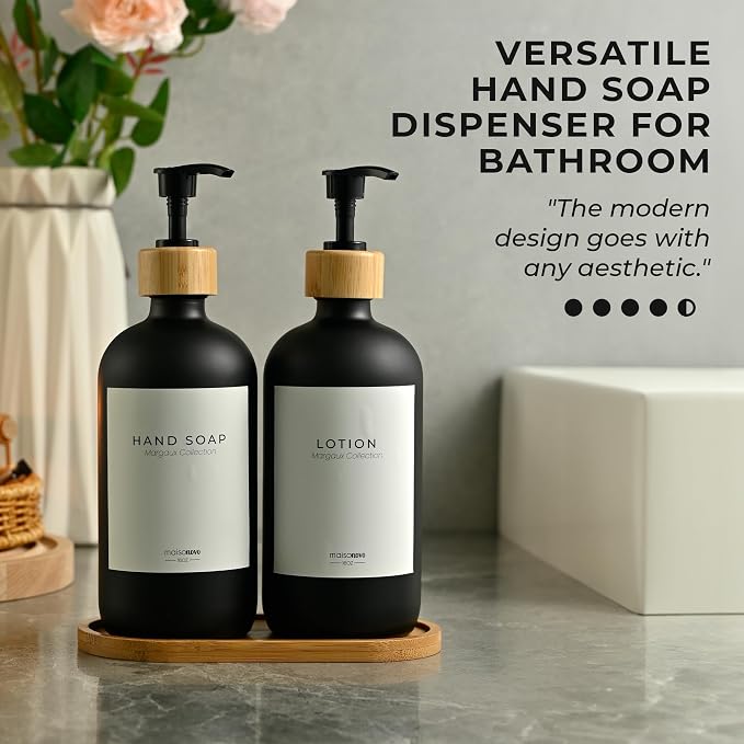 Maisonovo Glass Soap Dispenser Bathroom Set | Hand Soap and Dish Soap Dispenser - Image 3