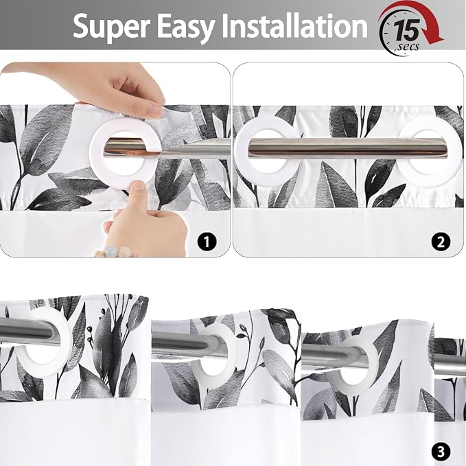 No Hook Shower Curtain and Liner Set, Bath Curtain Sets - Image 5