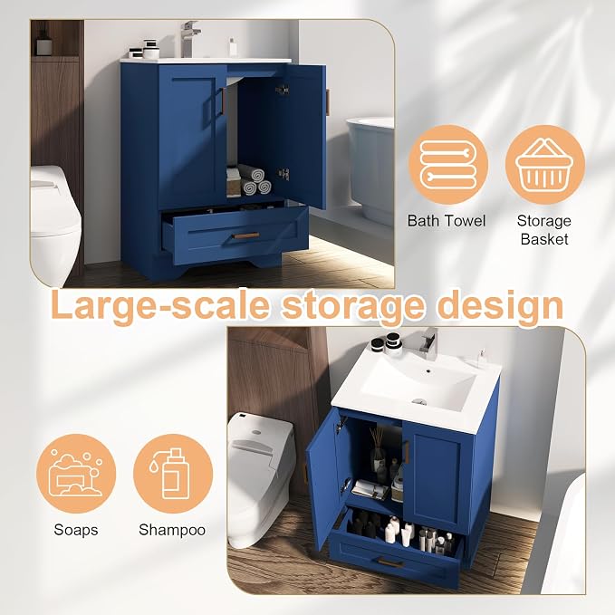 30 inch Bathroom Vanity with Sink, Modern White Vanity - Image 4
