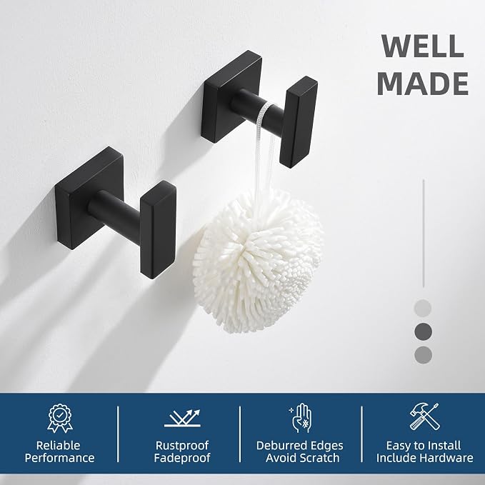 Angle Simple Bathroom Towel Hooks, Stainless Steel Robe Coat Hooks - Image 7