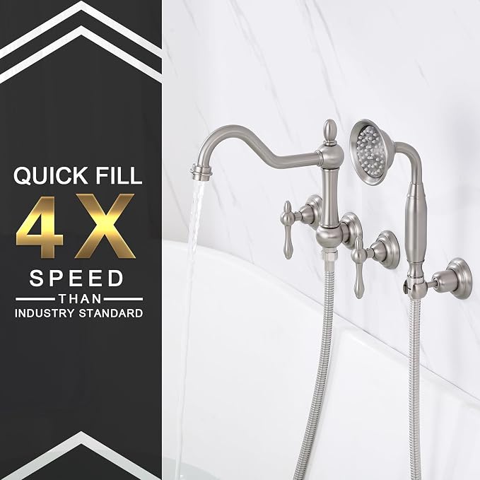 SUMERAIN Brushed Nickel Wall Mount Bathtub Faucet - Image 3