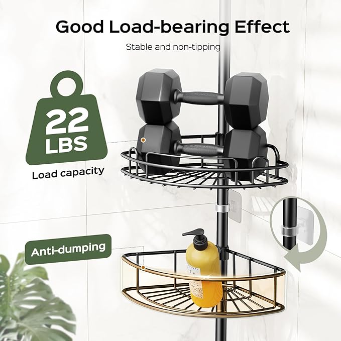HAMITOR Corner Shower Caddy Tension Pole: 4-Tier Rust-Resistant Adjustable - Image 6