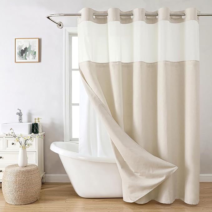 Extra Long No Hooks Needed Linen Textured Shower Curtain - Image 2