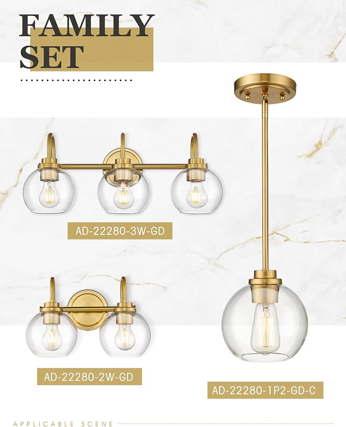 Bathroom Light Fixtures, 3-Light Brushed Gold Vanity Lights - Image 7