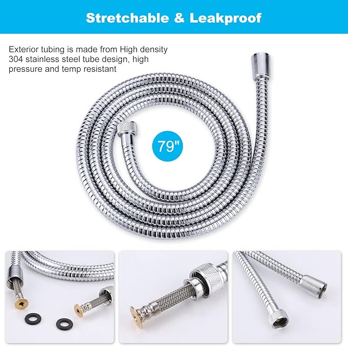 Aleasha Chrome Finished Shower Hose, 79 Inch SUS 304 Stainless Steel Extra Long - Image 2