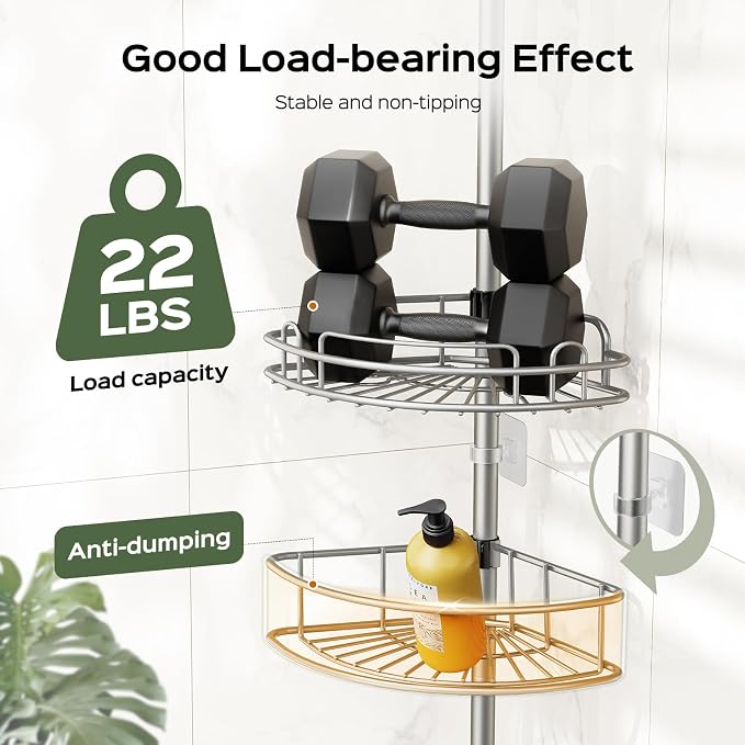 HAMITOR Corner Shower Caddy Tension Pole: 4-Tier Rust-Resistant Adjustable - Image 6