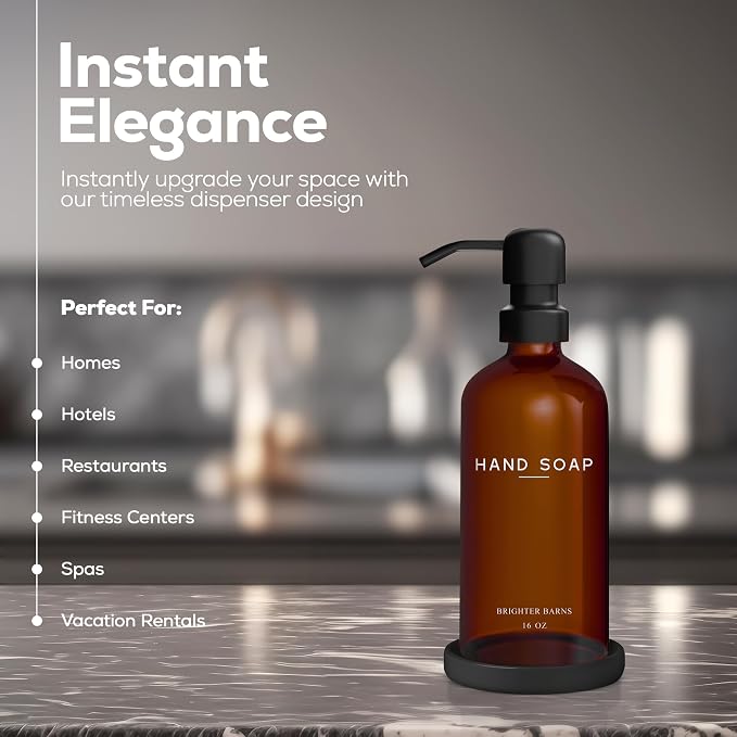 Amber Glass Hand Soap Dispenser Bathroom Set by Brighter Barns - Image 2