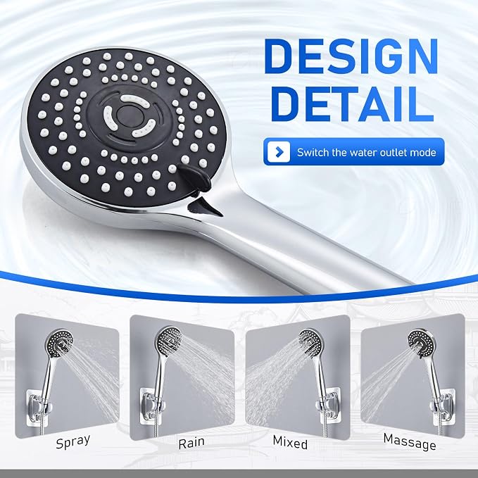 Wide Rain Shower Head With 5 Modes Handheld Showerheads, High Pressure - Image 3