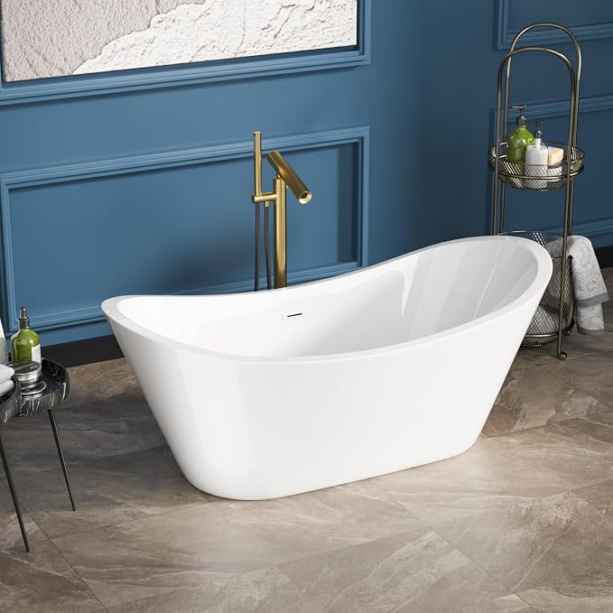 Sarlai 67 Inch Acrylic Freestanding Soaking Bathtub Contemporary Soaking White - Image 4