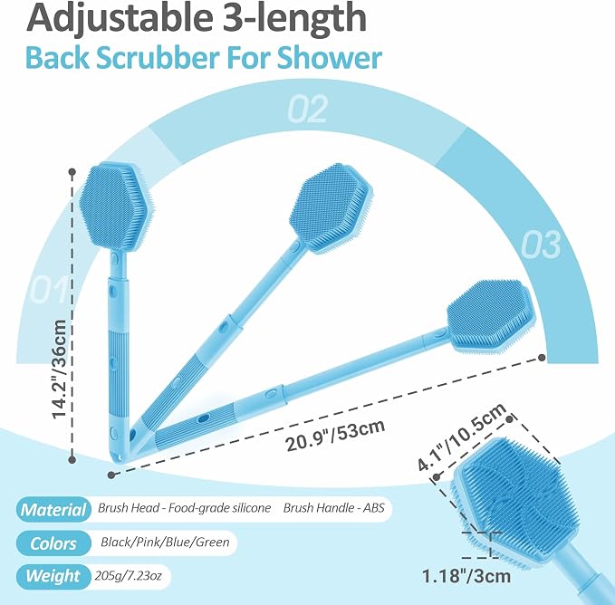 Silicone Back Scrubber for Shower, 3-Length Back Brush Bath Brush - Image 2