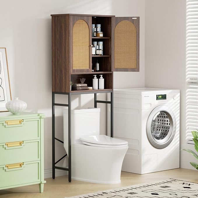 Rattan Toilet Storage Cabinet, Over The Rack Wood Cabinet - Image 5