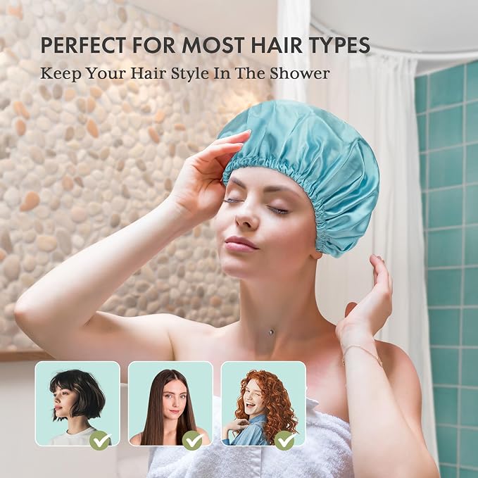 AmazerBath Shower Cap, Double Layers Hair Cap - Image 3