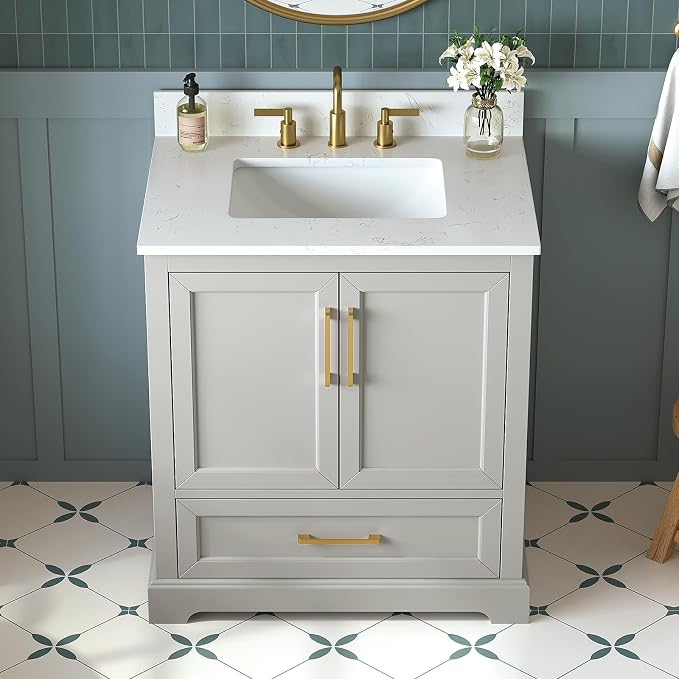 30 Inch Bathroom Vanity with Sink Combo, Solid Wood Frame with Mable Top - Image 3